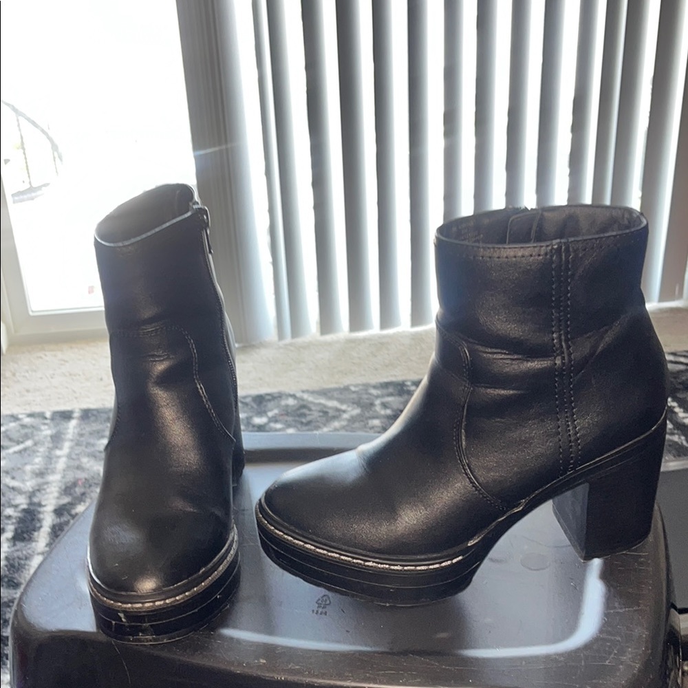 Sun + Stone Black Heeled Boots with Chunky Heel